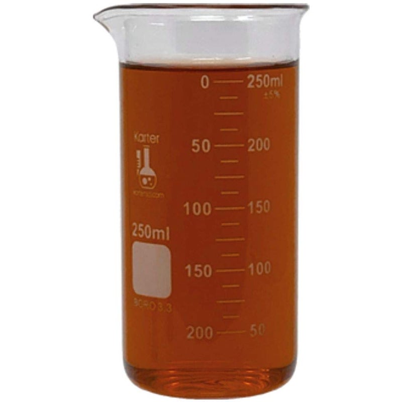Karter Scientific 250ml Beaker, Tall Form, 3.3 Borosilicate Glass, Double Scale, Graduated, Karter Scientific 213F13 (Single) - Image 1